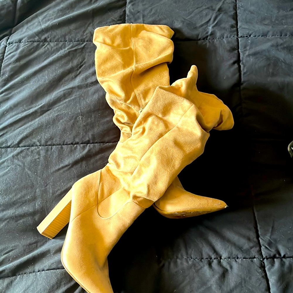 Camel colored knee high boots